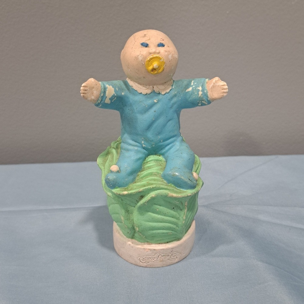 VTG 1984 Cabbage Patch Kids Baby on Cabbage Figurine Blue Sleeper Retro Toy 80s